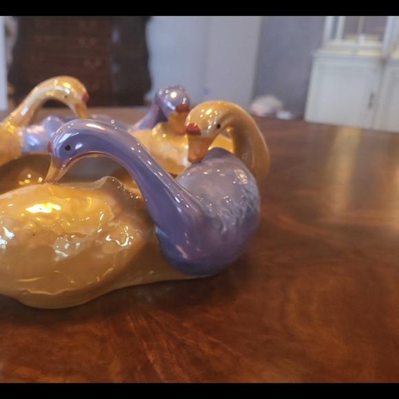 Hand Painted Blue and Gold Lusterware Geese Bowl 30s Raised Star Shape - Picture 5 of 16